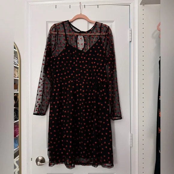 Modcloth Sheer Black Dress with Embroidered Red Hearts - Picture 6 of 9